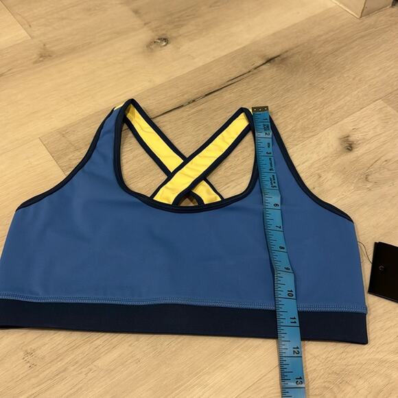 Fourlaps NWT Infinity Sports Bra Azure Midnight Banana with crossed straps back. - Picture 8 of 9